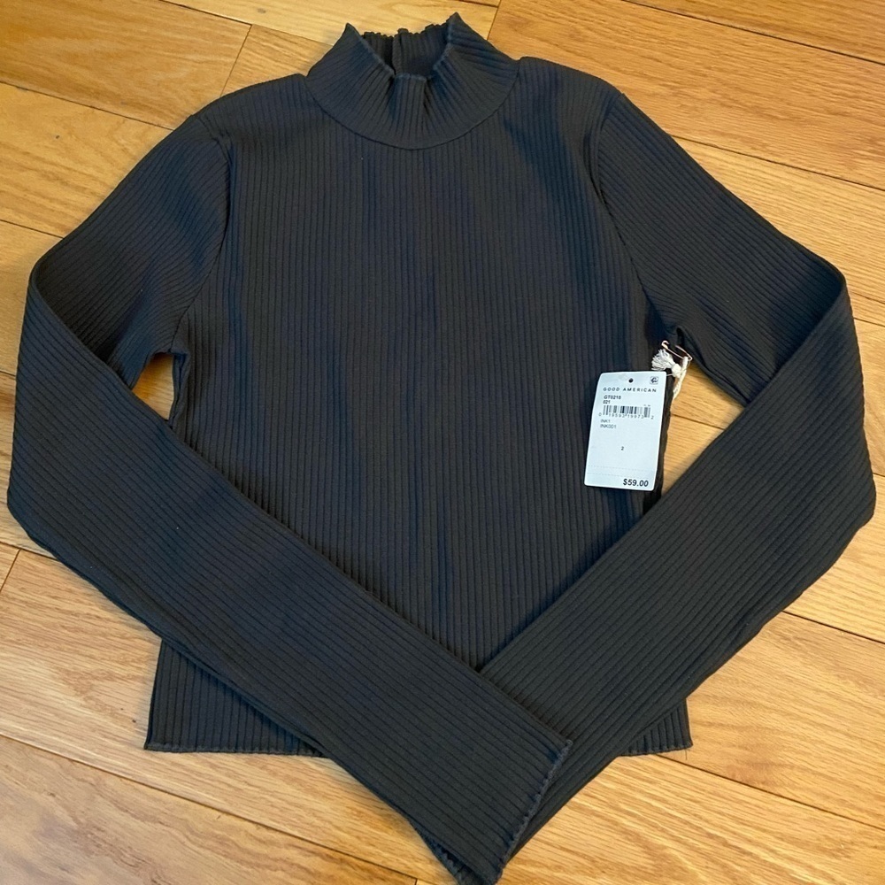 NWT Good American Mock Neck Ribbed Tee in Ink, size 2 (S/M) - Picture 3 of 9
